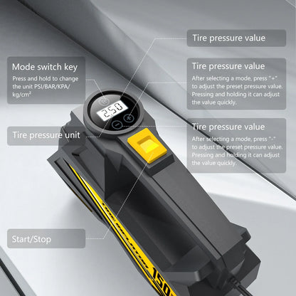 CARSUN Corded Portable Car Air Pump 12V 150PSI Electric Tire Inflator Pump Motorcycle Bike Ball LED Light Car Air Compressor